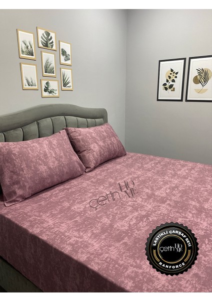 Kumaş Lastikli Çarşaf Seti Çift Kişilik ve Battal Boy Gölge Gül Kurusu 160 x 200 modelleri