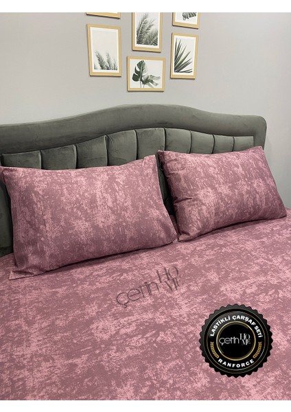 Kumaş Lastikli Çarşaf Seti Çift Kişilik ve Battal Boy Gölge Gül Kurusu 160 x 200 fırsatları