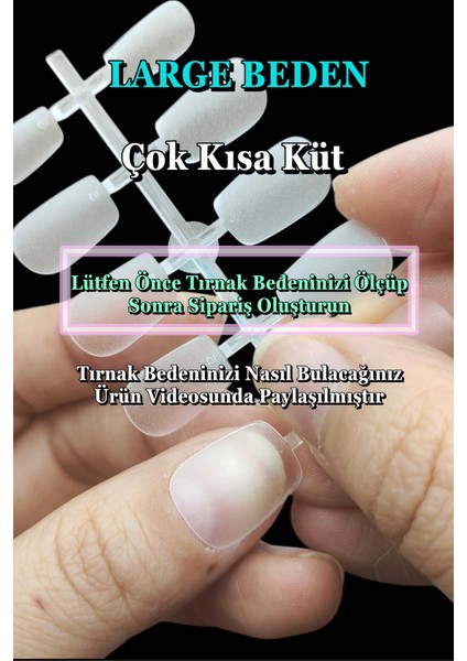 100 Jel Tips LARGE beden ÇOK KISA KÜT Takma Tırnak Seti. Özel Kutuda. Yapıştırıcı Hediyeli