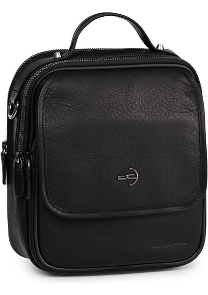 Şık ve kullanışlı orta boy hakiki deri erkek el portföyü, siyah renk.