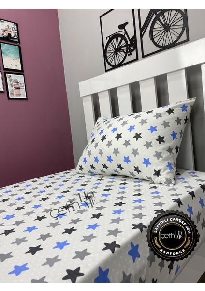 Kumaş Lastikli Çarşaf Seti Tek Kişilik 3 Ebat Yıldız Mavi 100 x 200
