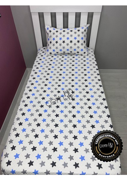 Kumaş Lastikli Çarşaf Seti Tek Kişilik 3 Ebat Yıldız Mavi 100 x 200