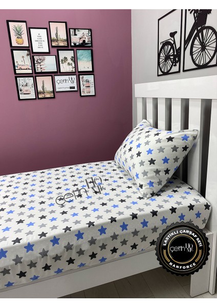 Kumaş Lastikli Çarşaf Seti Tek Kişilik 3 Ebat Yıldız Mavi 100 x 200