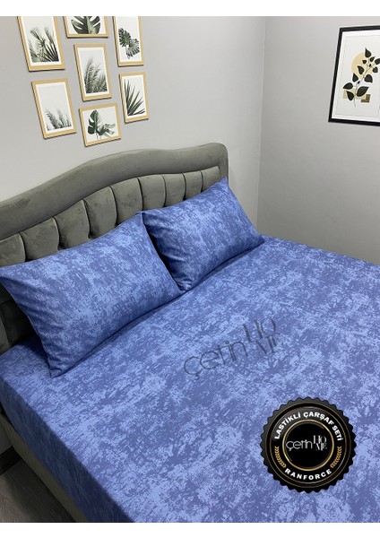 Kumaş Lastikli Çarşaf Seti Çift Kişilik ve Battal Boy Gölge Indigo 160 x 200 indirimleri