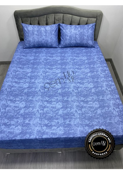 Kumaş Lastikli Çarşaf Seti Çift Kişilik ve Battal Boy Gölge Indigo 160 x 200
