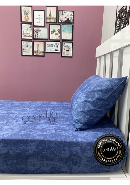 Kumaş Lastikli Çarşaf Seti Tek Kişilik 3 Ebat Gölge Indigo 100 x 200