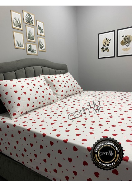 Kumaş Lastikli Çarşaf Seti Çift Kişilik ve Battal Boy Kalp 160 x 200 modelleri