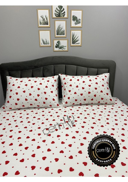 Kumaş Lastikli Çarşaf Seti Çift Kişilik ve Battal Boy Kalp 160 x 200