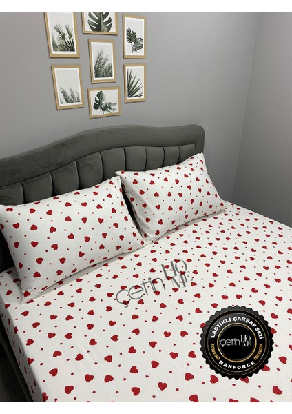 Kumaş Lastikli Çarşaf Seti Çift Kişilik ve Battal Boy Kalp 160 x 200