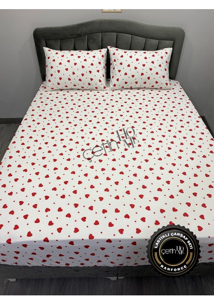 Kumaş Lastikli Çarşaf Seti Çift Kişilik ve Battal Boy Kalp 160 x 200