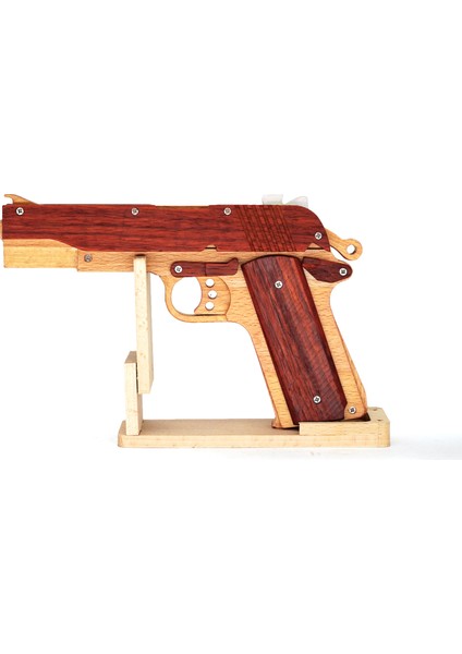 Ahşap 3D Üç Boyutlu Puzzle Yapboz El Yapımı Montajlı Ateşleme Deri Kayış Oyuncak Tabanca (Yurt Dışından)