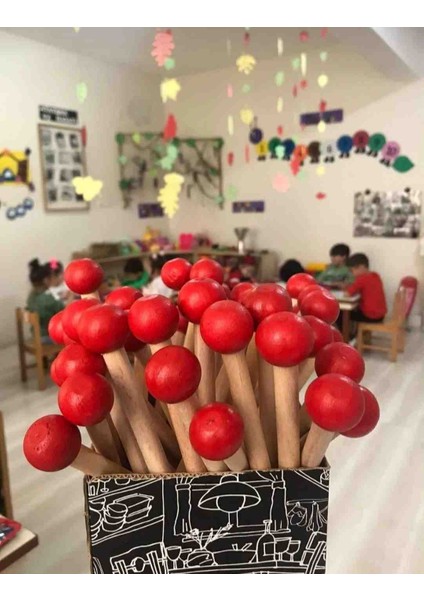 Ahşap Ritim Çubuk Kırmızı Toplu 1 Çift ( 2 Adet )