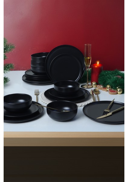 Nordic Mat Siyah Yemek Takımı 18 Parça 6 Kişilik