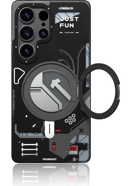 Samsung Galaxy S25 Ultra Kılıf Magsafe Uyumlu 360 Standlı Starship Serisi Kapak Siyah