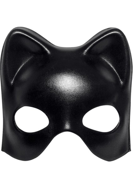Siyah Deri Görünümlü Kedi Maskesi - Cosplay &amp; Maskeli Balo (4172)