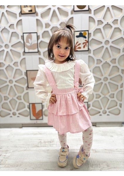 Kız Çocuk Gömlekli Bebe Yakalı Salopet Elbise
