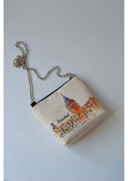 Renkli İstanbul desenli zincir askılı şık taşınabilir küçük çanta fiyatları
