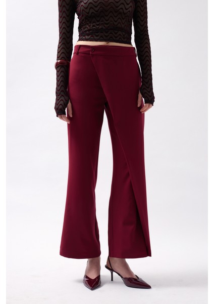 Anvelop Detay Asimetrik Bordo Pantolon