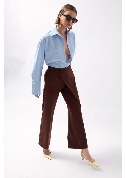Anvelop Detay Asimetrik Kahverengi Pantolon