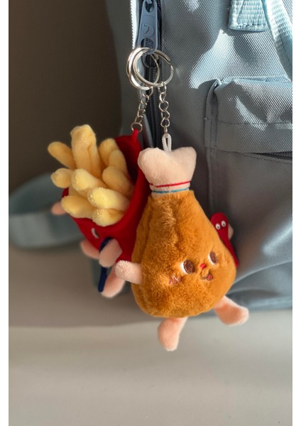 2'li Set Patates Kızartması ve Tavuk But Şeklinde Eğlenceli Peluş Anahtarlık /2 Adet Çanta Süsü Set