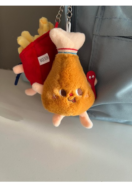 2'li Set Patates Kızartması ve Tavuk But Şeklinde Eğlenceli Peluş Anahtarlık /2 Adet Çanta Süsü Set