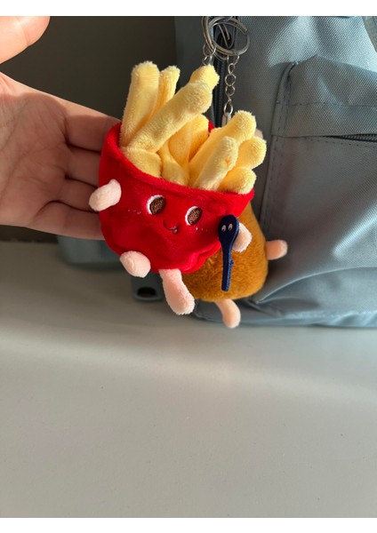2'li Set Patates Kızartması ve Tavuk But Şeklinde Eğlenceli Peluş Anahtarlık /2 Adet Çanta Süsü Set