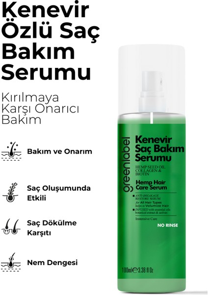 Kenevir Yağı, Hidrolize Keratin Ve Kolajen İle Formüle Edilen Durulamasız Serum 100 ml