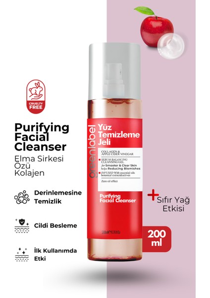 Purifying Facial Cleanser-elma Sirkesi Kolajen Özlü Canlandırıcı Arındırıcı Yüz Temizleme Jeli 200ml