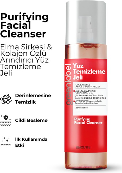 Purifying Facial Cleanser-elma Sirkesi Kolajen Özlü Canlandırıcı Arındırıcı Yüz Temizleme Jeli 200ml fiyatları