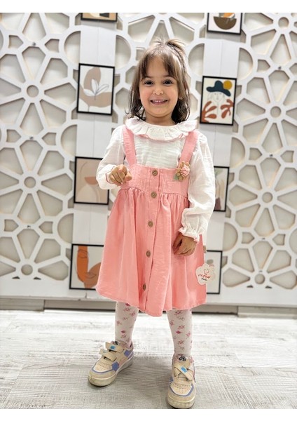Kız Çocuk Gömlekli Bebe Yakalı Pembe Salopet Elbise fiyatları