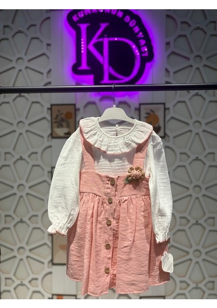 Kız Çocuk Gömlekli Bebe Yakalı Pembe Salopet Elbise modelleri