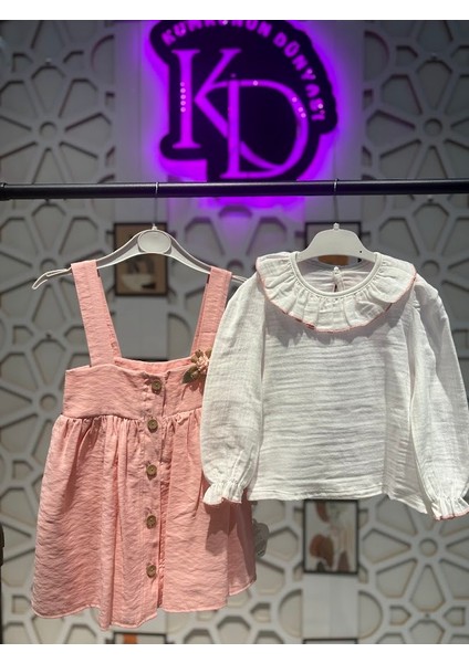 Kız Çocuk Gömlekli Bebe Yakalı Pembe Salopet Elbise fırsatları