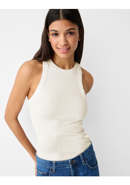 The Champ Halter Yaka Fitilli Ekru Kadın Atlet