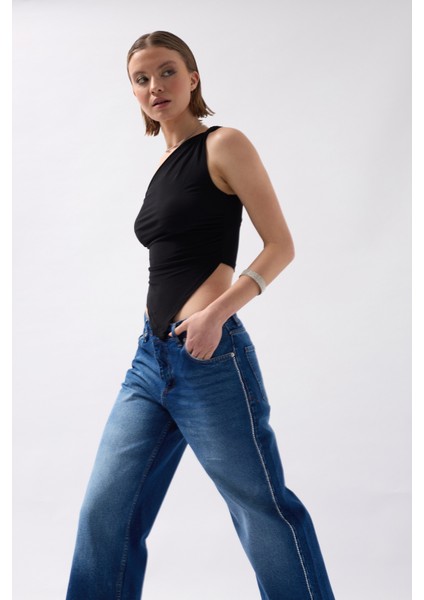 Asimetrik Detay Siyah Bluz fırsatları