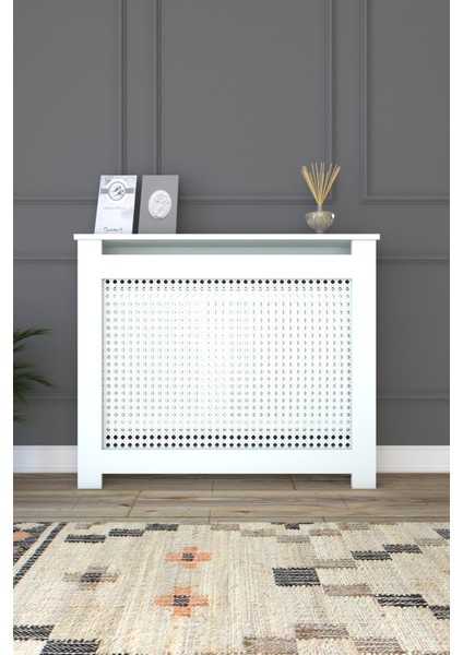 Kalorifer Petek Kapama 85 cm (Iç Ölçüsü) Hazeran Desenli Mdf Mat Beyaz