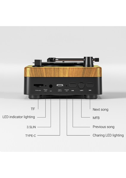 Retro Bt5.3 Vintage Plak Tasarımlı Taşınabilir Kablosuz Hoparlör - Şarj Edilebilir, Aux/tf Çalma (Yurt Dışından) fiyatları