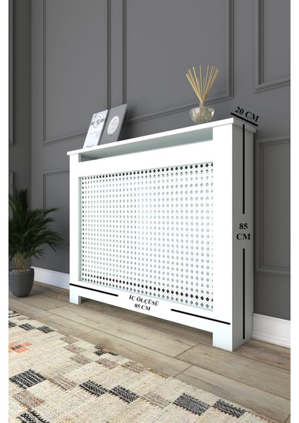 Kalorifer Petek Kapama 85 cm (Iç Ölçüsü) Hazeran Desenli Mdf Mat Beyaz