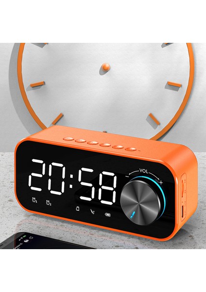 Bt5.0 Hoparlörlü LED Ekranlı Gece Lambası Parlaklık Ayarı Çift Alarm Turuncu (Yurt Dışından)