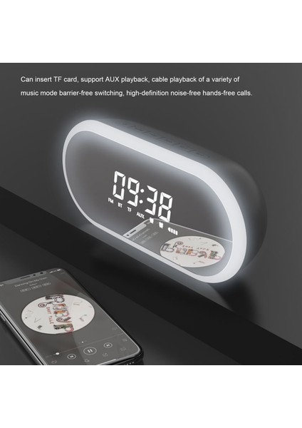 BT2280 Çalar Saat Bluetooth Hoparlör LED Ekran Çift Alarm Işık Ayarlı USB Yatak Başı Seyahat (Yurt Dışından)