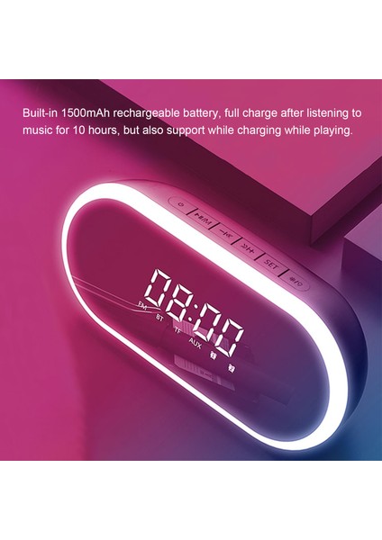 BT2280 Çalar Saat Bluetooth Hoparlör LED Ekran Çift Alarm Işık Ayarlı USB Yatak Başı Seyahat (Yurt Dışından)