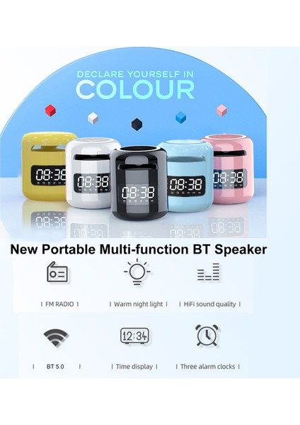 JM01 Taşınabilir Bluetooth Hoparlörlü Çalar Saat Mikrofonlu Tf Fm Aux Destek (Yurt Dışından)