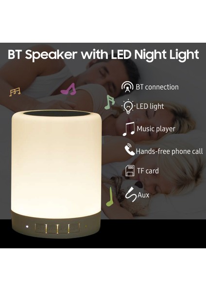2'li 1 Arada Kablosuz Taşınabilir Bluetooth Hoparlör ve 7 Renkli Dokunmatik LED Gece Lambası (Yurt Dışından)
