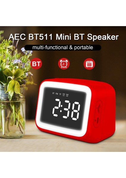 BT511 Bluetooth Hoparlörlü Alarmlı Saat, Fm Radyo, LED Gece Lambası Şarj Edilebilir (Yurt Dışından)