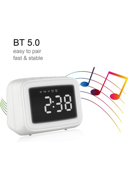 BT511 Bluetooth Hoparlörlü Alarmlı Saat, Fm Radyo, LED Gece Lambası Şarj Edilebilir (Yurt Dışından)