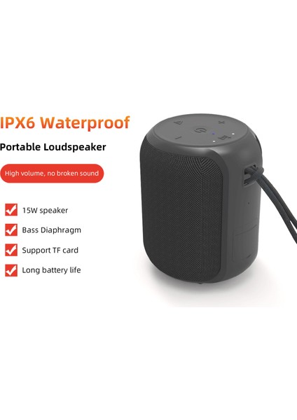 Bluetooth 5.0 Su Geçirmez Taşınabilir Hoparlör Açık Hava Tws Subwoofer Tf Kart ve Aux Destekli (Yurt Dışından)