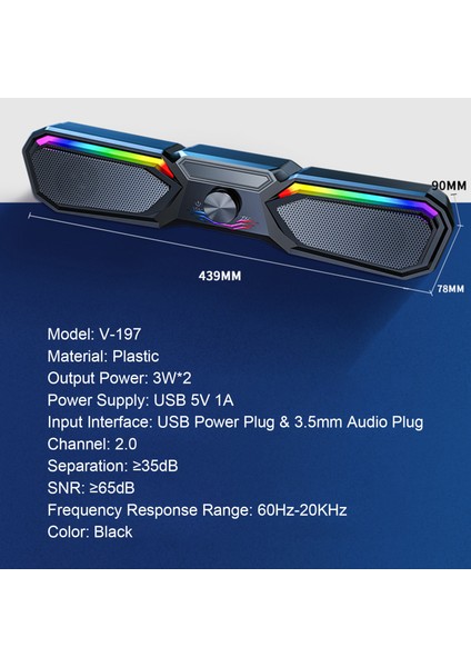 V-197 USB Kablolu Bilgisayar Sound Subwoofer Stereo Bas ve Surround Ses (Yurt Dışından)