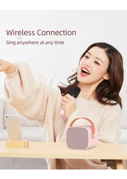 Mini Bluetooth Karaoke Hoparlör Kablosuz Mikrofonlu Taşınabilir Ev Parti Sistemi (Yurt Dışından)