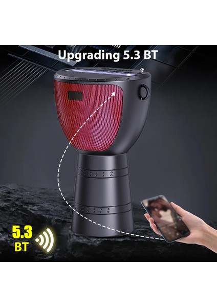 Güneş Enerjili Bluetooth Hoparlör Afrika Davul Şeklinde Taşınabilir Kablosuz Dahili El Fenerli Plaj Doğa Yürüyüşü Bisiklet (Yurt Dışından)
