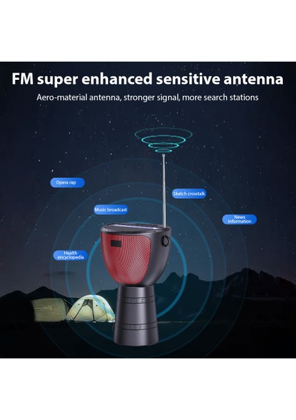 Güneş Enerjili Bluetooth Hoparlör Afrika Davul Şeklinde Taşınabilir Kablosuz Dahili El Fenerli Plaj Doğa Yürüyüşü Bisiklet (Yurt Dışından)