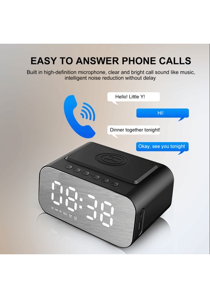 Dijital Masa Saati Hoparlörlü Bluetooth 5.0 ve Kablosuz Şarj (Yurt Dışından)